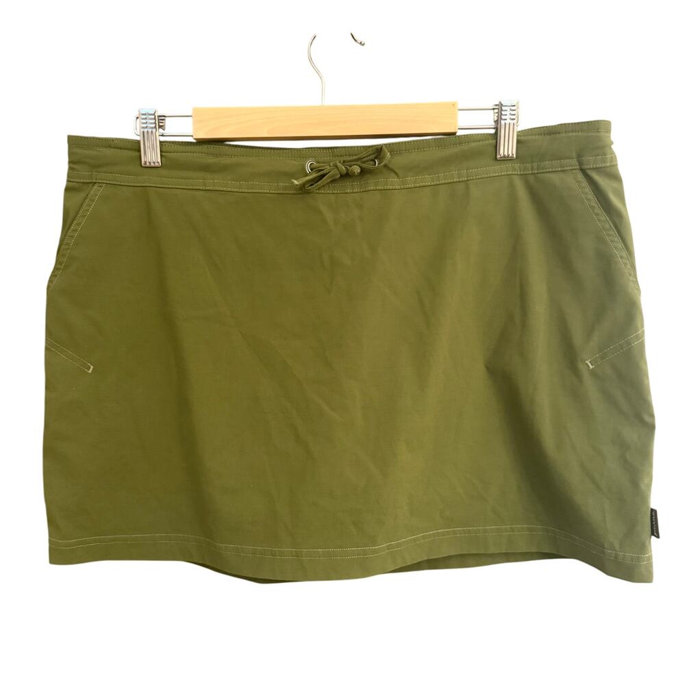 PrAna Breathe Skirt XL Olive Green Cotton Stretch‎ Casual Drawstring USA Made